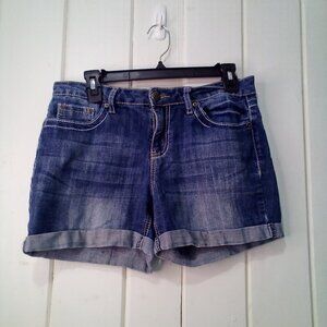 Earl James Shorts Women 8 Denim Roll Hem Button Pocket Blue